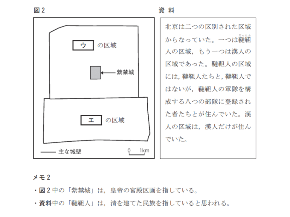 2027年度大学入学共通テストの試作問題「歴史総合・世界史探究」の第2問の問2より。解答につながるヒントが資料中に書かれている。