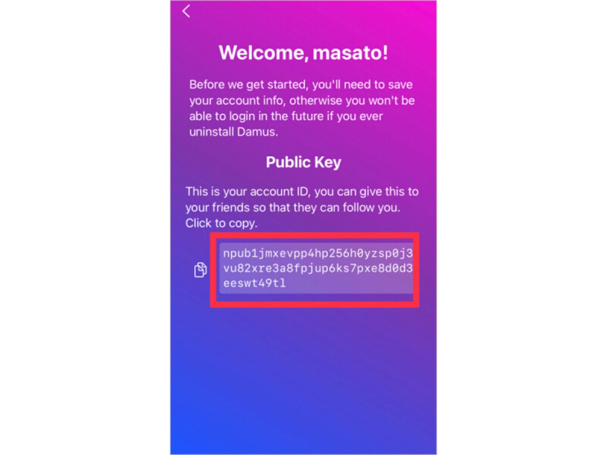 Public Key横のコピーアイコンをタップ