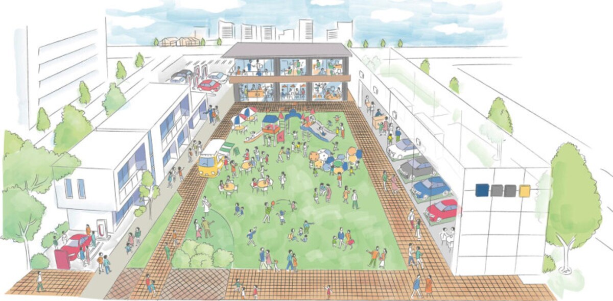 人々が集う芝生公園エリア「Center Court」のイメージ