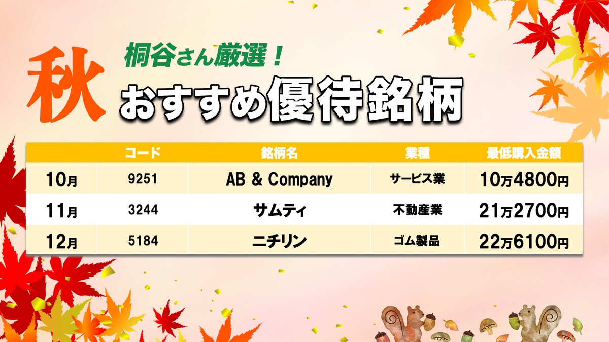 秋のおすすめの優待銘柄