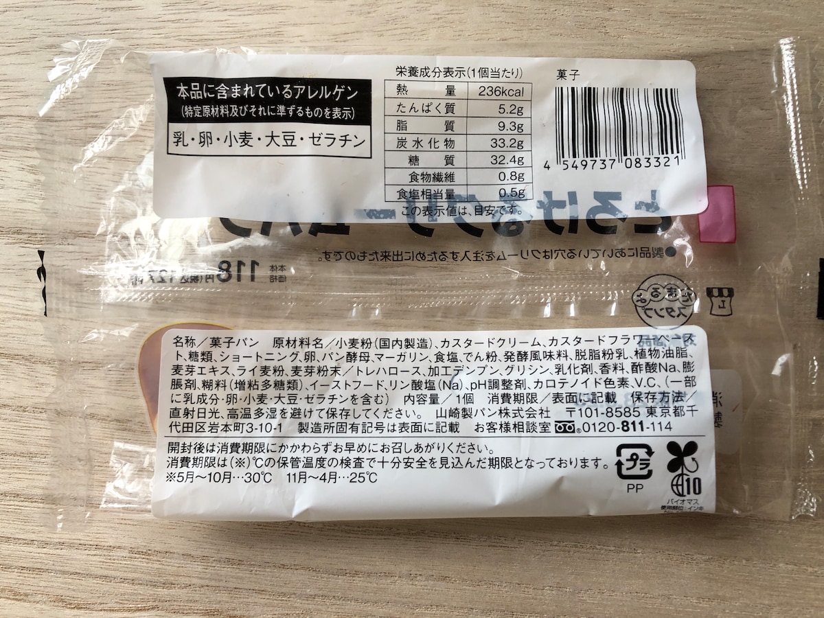 ローソンの「とろけるクリームパン」の原材料・カロリー