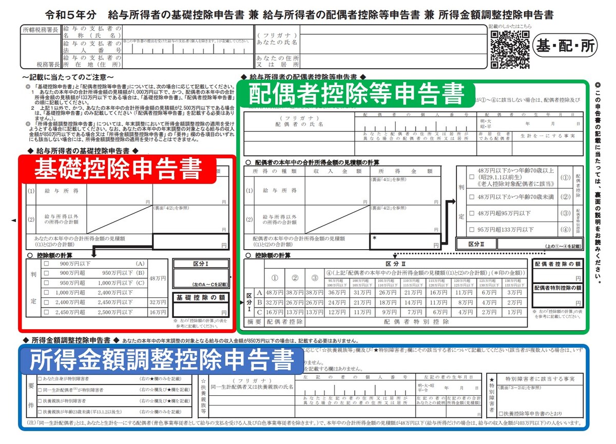 基礎控除,配偶者控除,配偶者特別控除,所得金額調整控除