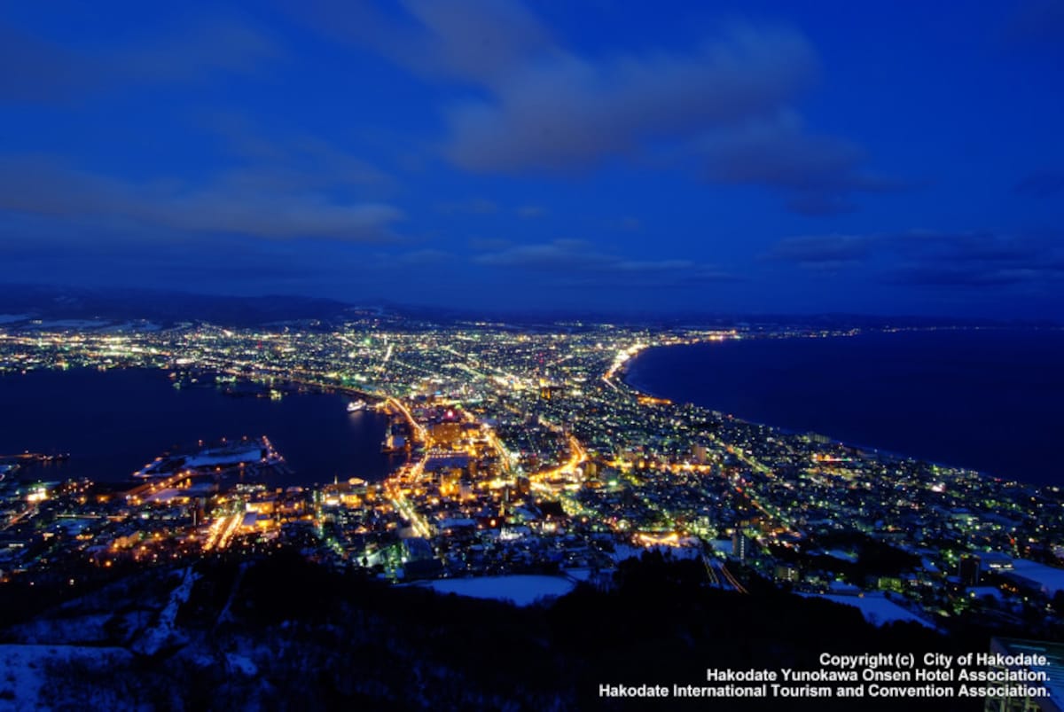 ウエストをきゅっと絞ったような、扇型の地形が独特な函館山からの夜景