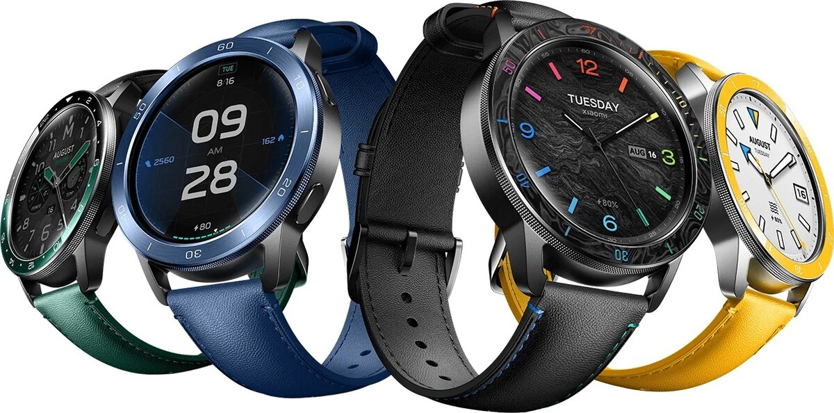 左から、デュアルトーンセラミック、オーシャンブルー、レインボー、クロームイエロー(画像はXiaomi Watch S3の公式サイトより)。