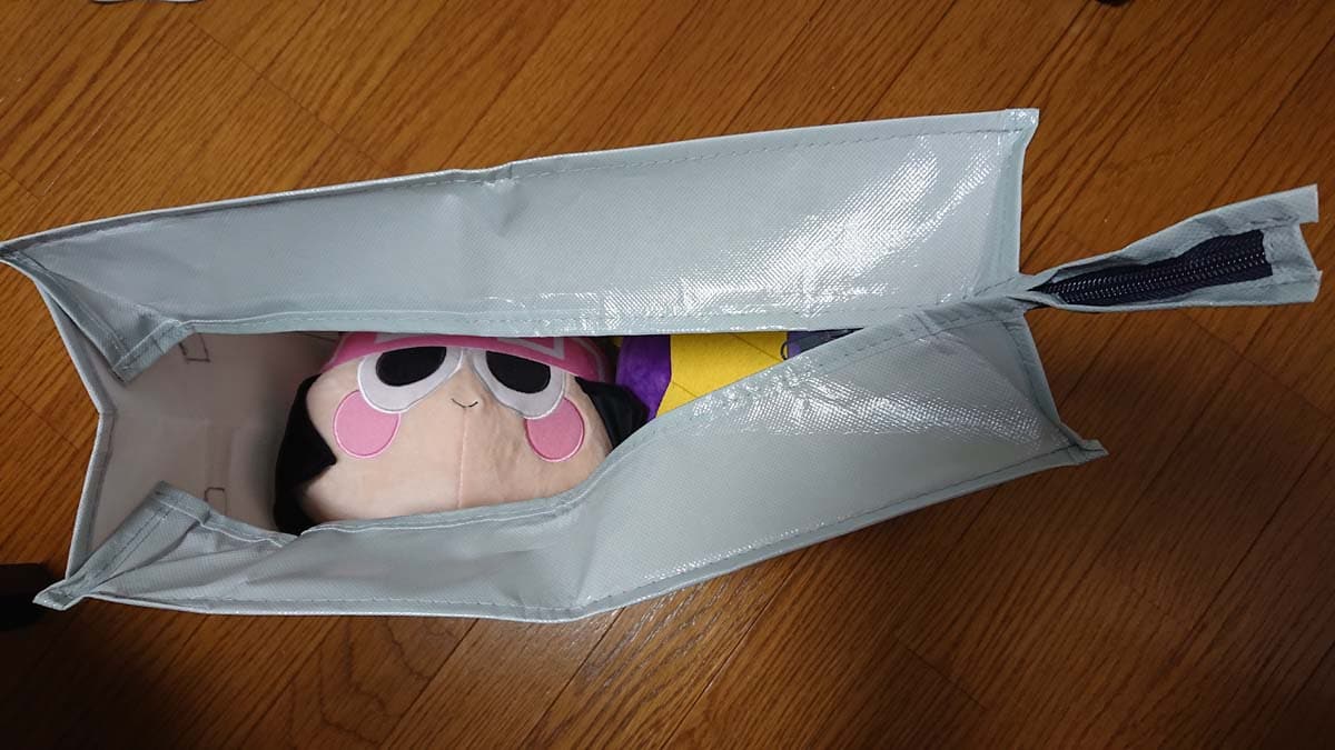 セリアの「クローゼット整理バッグ」にぬいぐるみを2つ入れてみた