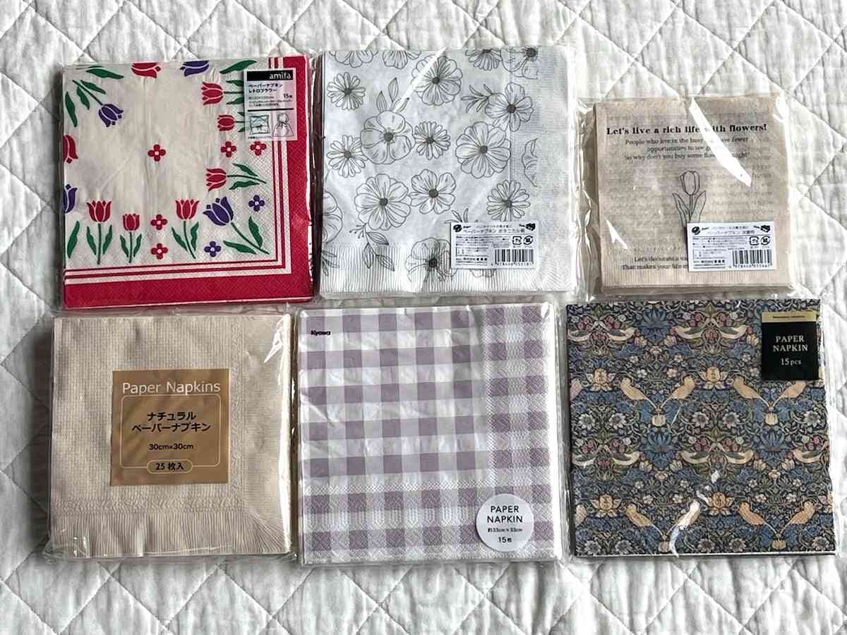 セリアのペーパーナプキンはさまざまに選べて110円（税込）