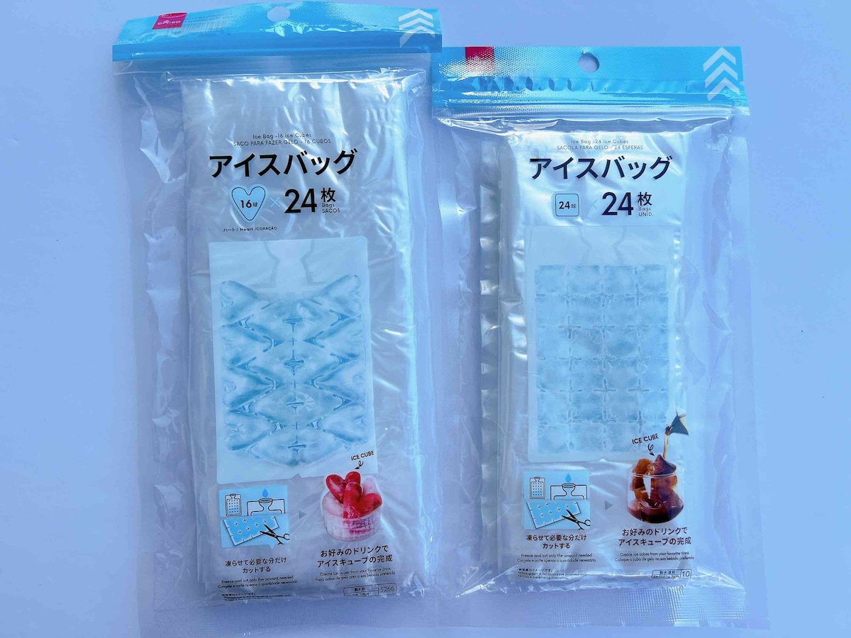 ダイソーの「アイスバッグ」は四角形・ハート型の2種類