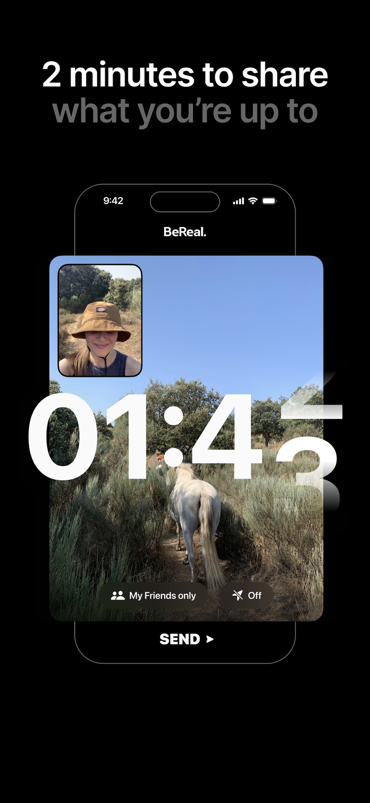 通知から2分以内に前後カメラで撮影した写真を投稿する「BeReal.」