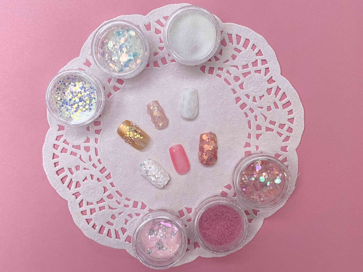 「グリッター 6Pセット Pink」は砂糖菓子のようなほわほわネイルを作れる
