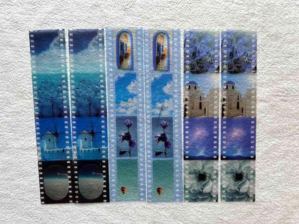 キャンドゥの「フィルム風シール デイ／トワイライト」は3種類のデザインが2枚ずつ入っている