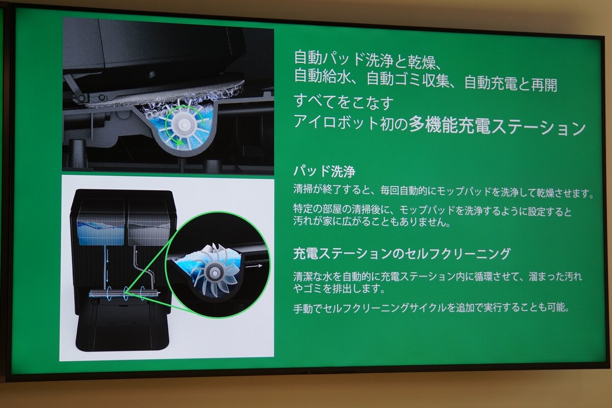 掃除が終了すると、モップパッドの洗浄と乾燥、充電ステーションのセルフクリーニングが毎回行われます