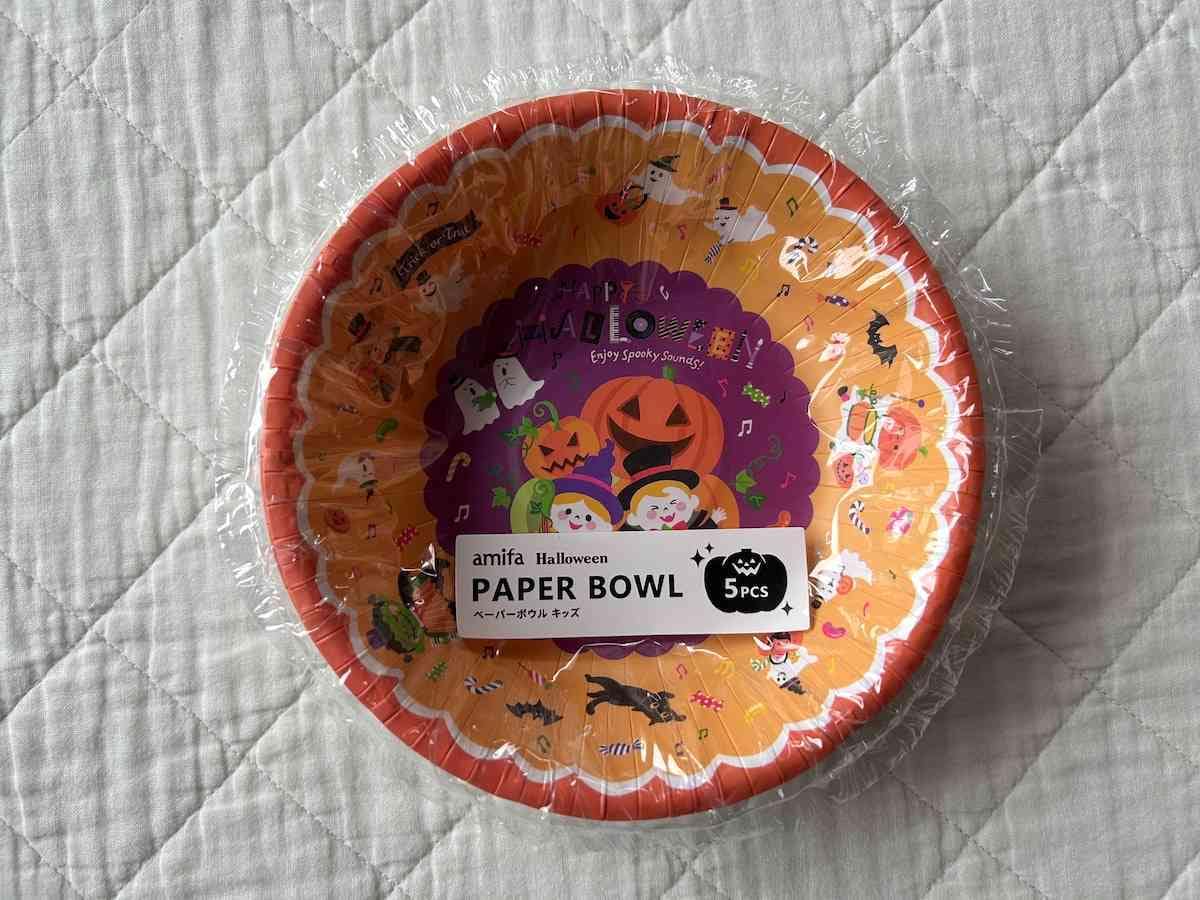 セリアの「ペーパーボウル 5P キッズ ハロウィン」