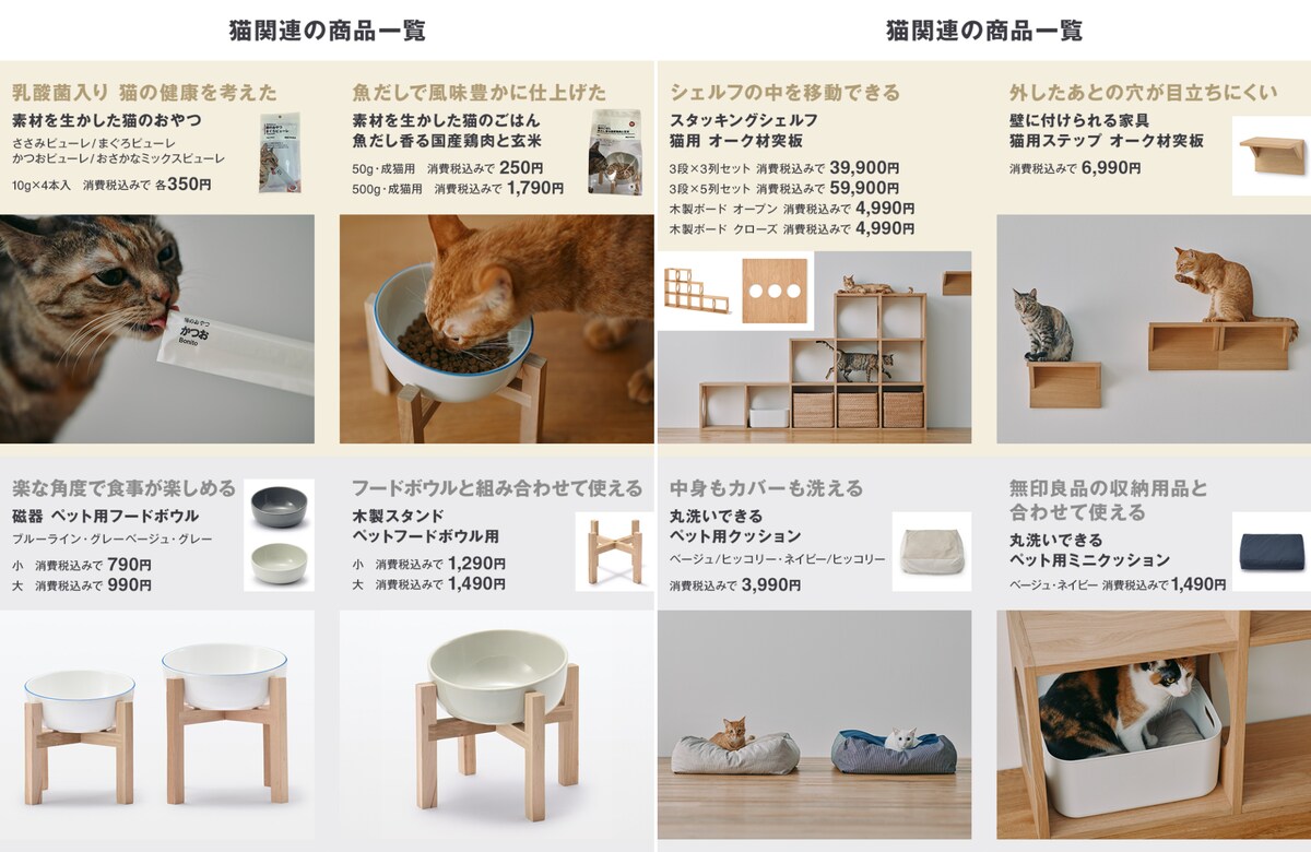 無印良品の猫関連商品ラインアップ