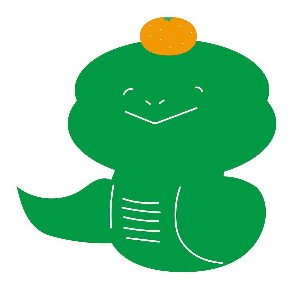 みかんをのせたヘビのイラスト