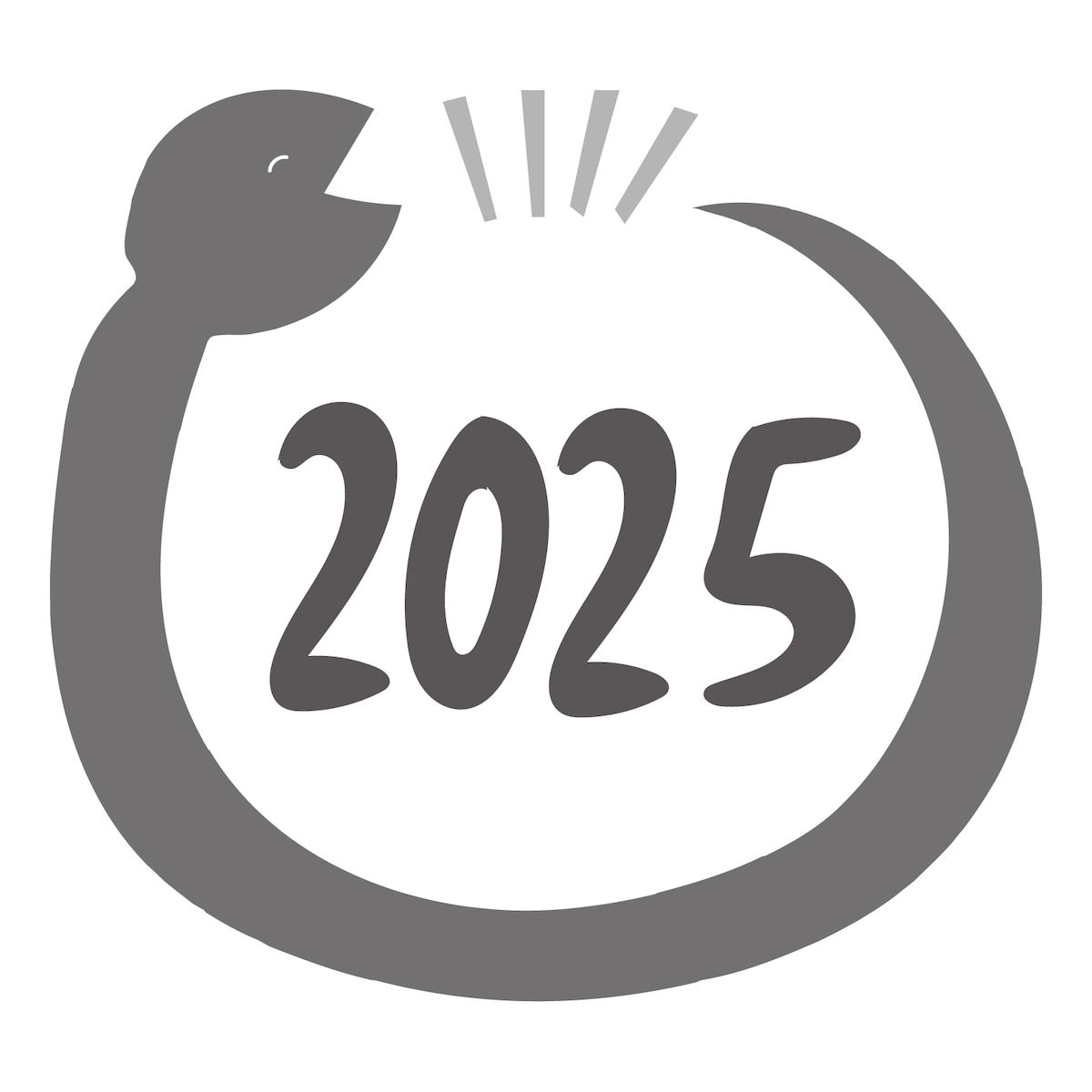 ヘビをあしらった2025年のロゴイラスト（モノクロ）