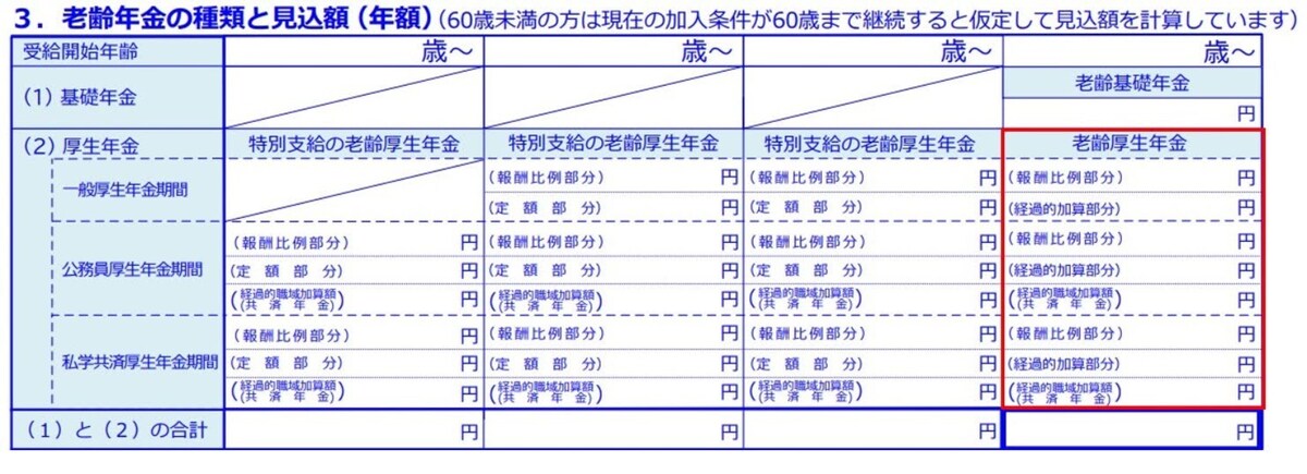 ねんきん定期便の見本・年金機構HPより