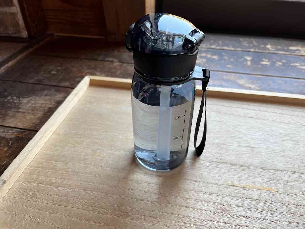 ダイソーの「ワンタッチ式ストロー付ボトル（400ml）」