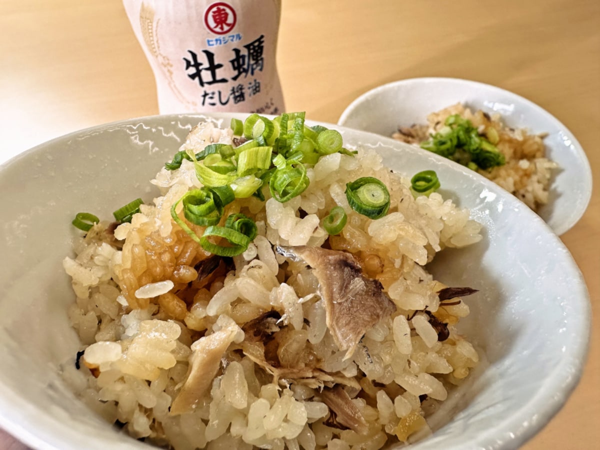 さば缶と牡蠣だし醤油で簡単炊き込みご飯