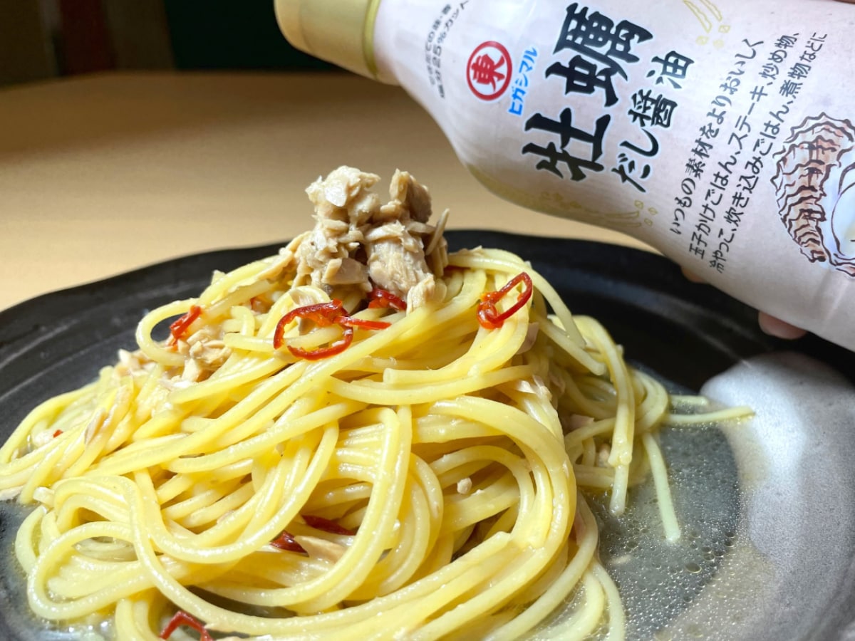 牡蠣だし醤油で和風ツナパスタ