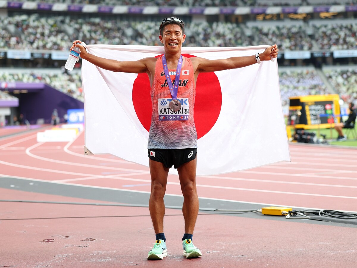 2025世界陸上の「男子競歩35km」で銅メダルに輝いた勝木隼人選手。彼が履いていたシューズには“特許技術”が用いられています ※写真:森田直樹/アフロスポーツ