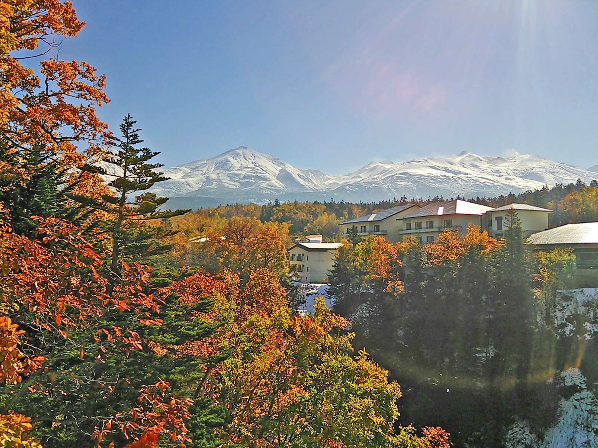 青い空、白雪、紅葉の三重奏は唯一無二の絶景(北海道)※撮影:大谷修一
