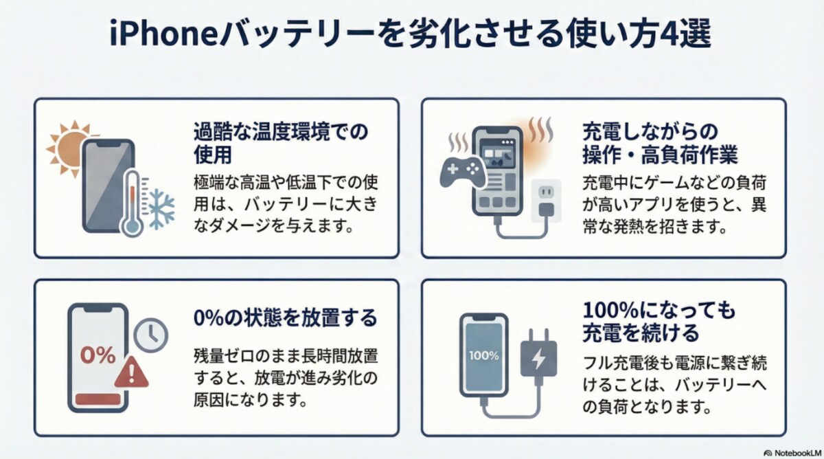 iPhoneバッテリーを劣化させる使い方4選