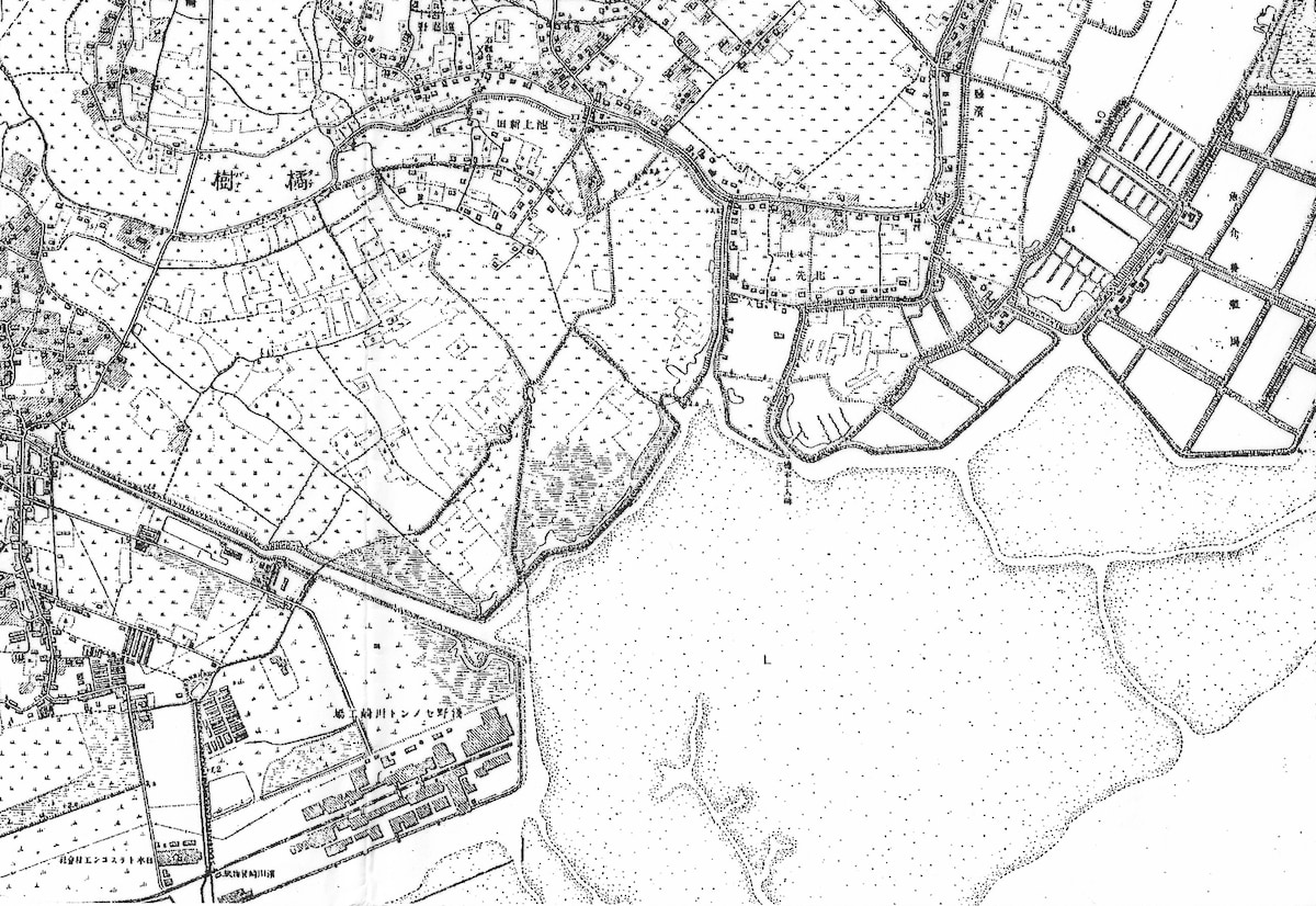 1922(大正11)年測図の川崎沿岸部(出典:国土地理院地形図)