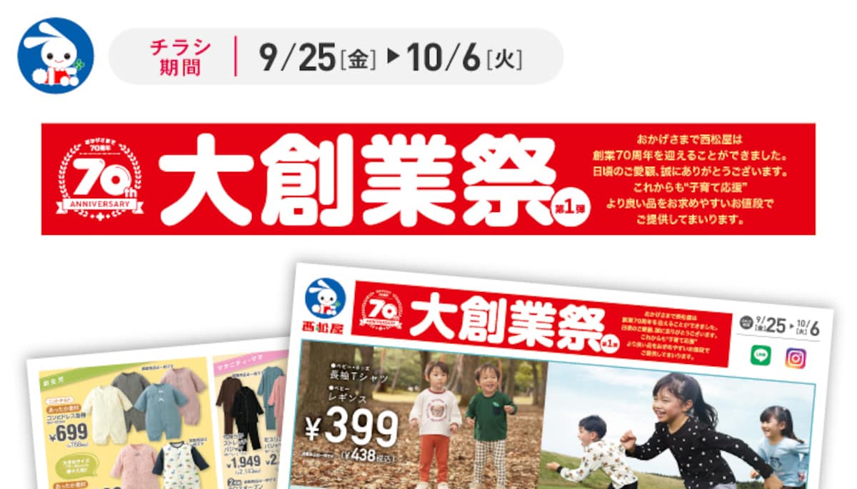「大創業祭第1弾」で秋冬衣料などが特別価格に ※画像：西松屋 公式Webサイト