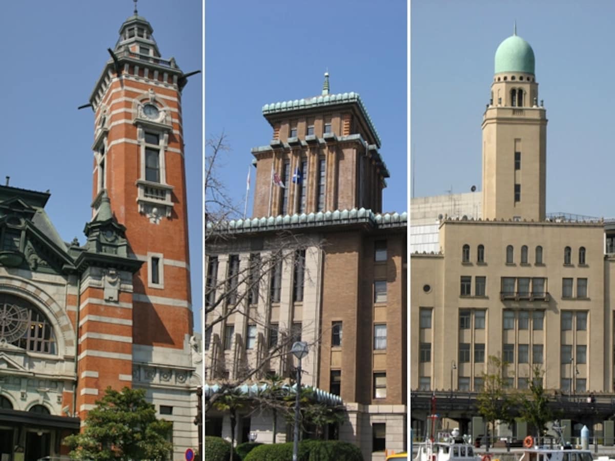 関内エリアにある歴史的建造物・横浜三塔。左からジャック・キング・クイーン