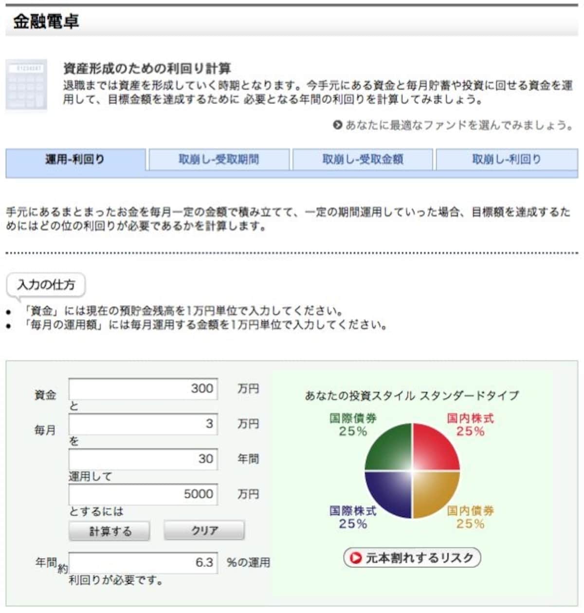 必要事項を入力すると、このように人生を黒字化させる必要収益率が出てくる