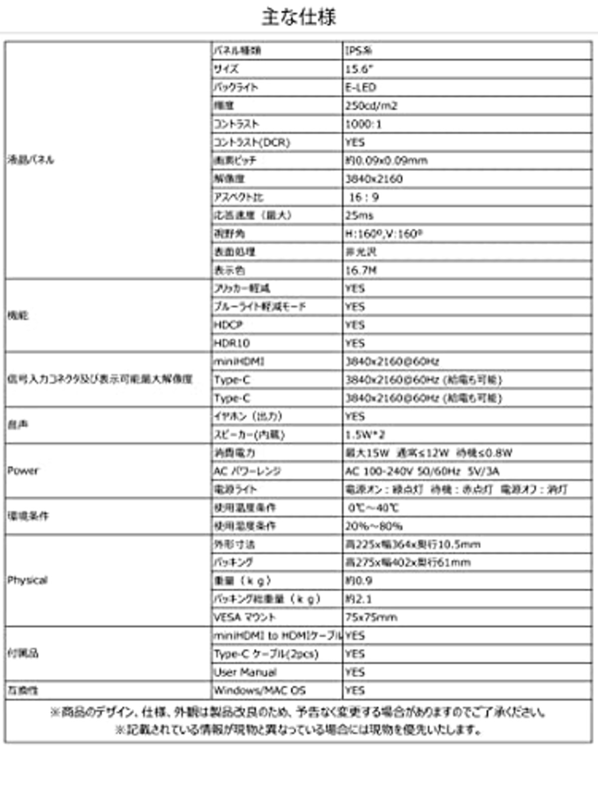  JAPANNEXT JN-MD-IPS1560UHDR 15.6型 4K モバイルモニター USB Type-C miniHDMI画像9 