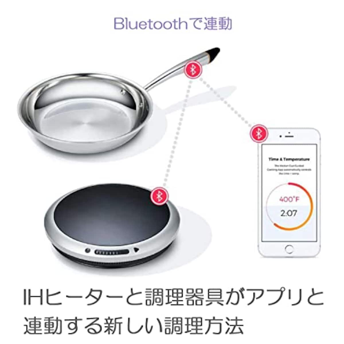  Hestan Cue へスタン キュー Iot家電 専用アプリ Bluetooth対応 スマート フライパン 単品 28cm ステンレス製 シルバー画像2 