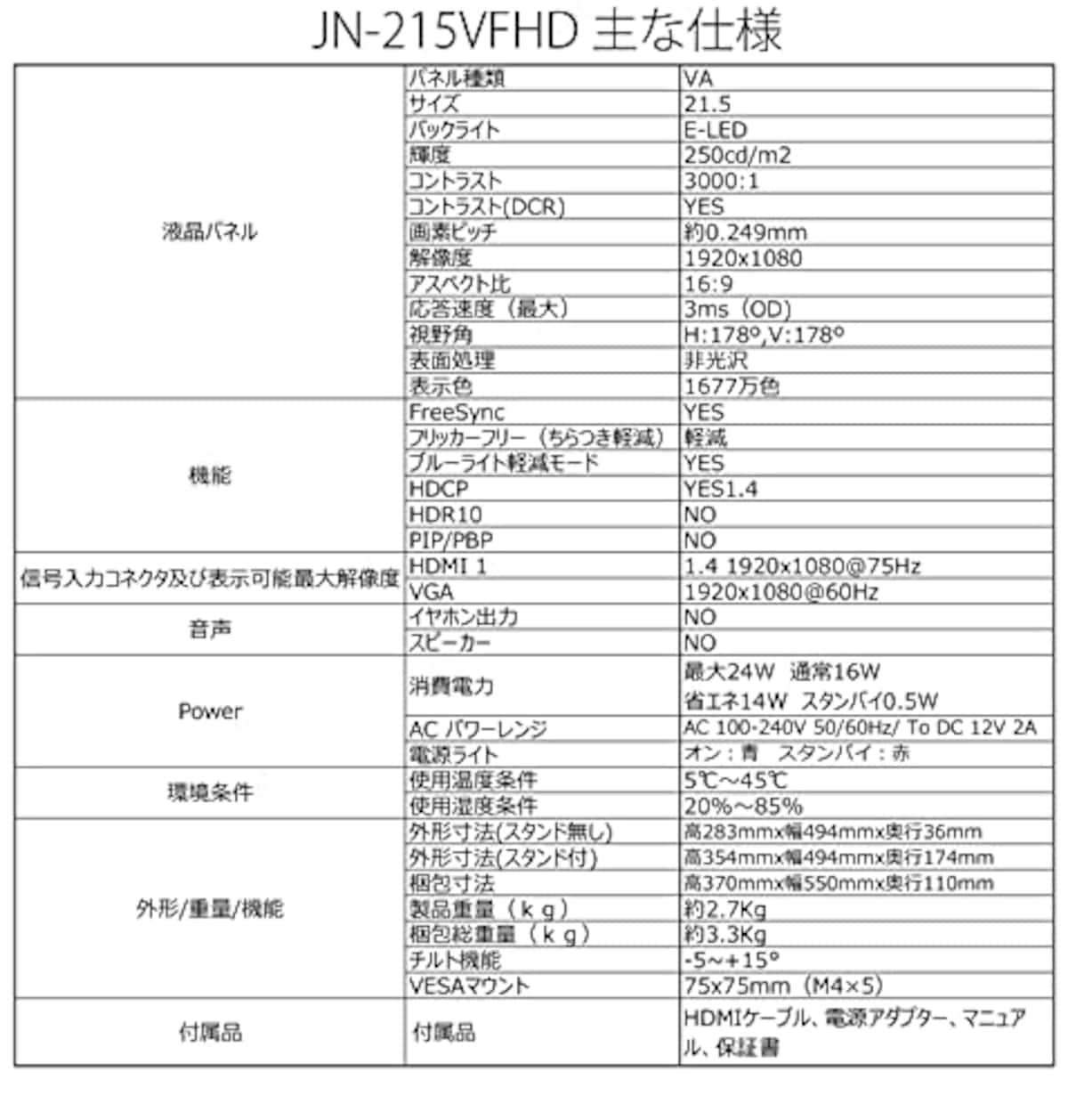  【Amazon.co.jp限定】JAPANNEXT 21.5型 フルHD(1920x1080) 液晶モニター JN-215VFHD HDMI VGA画像6 