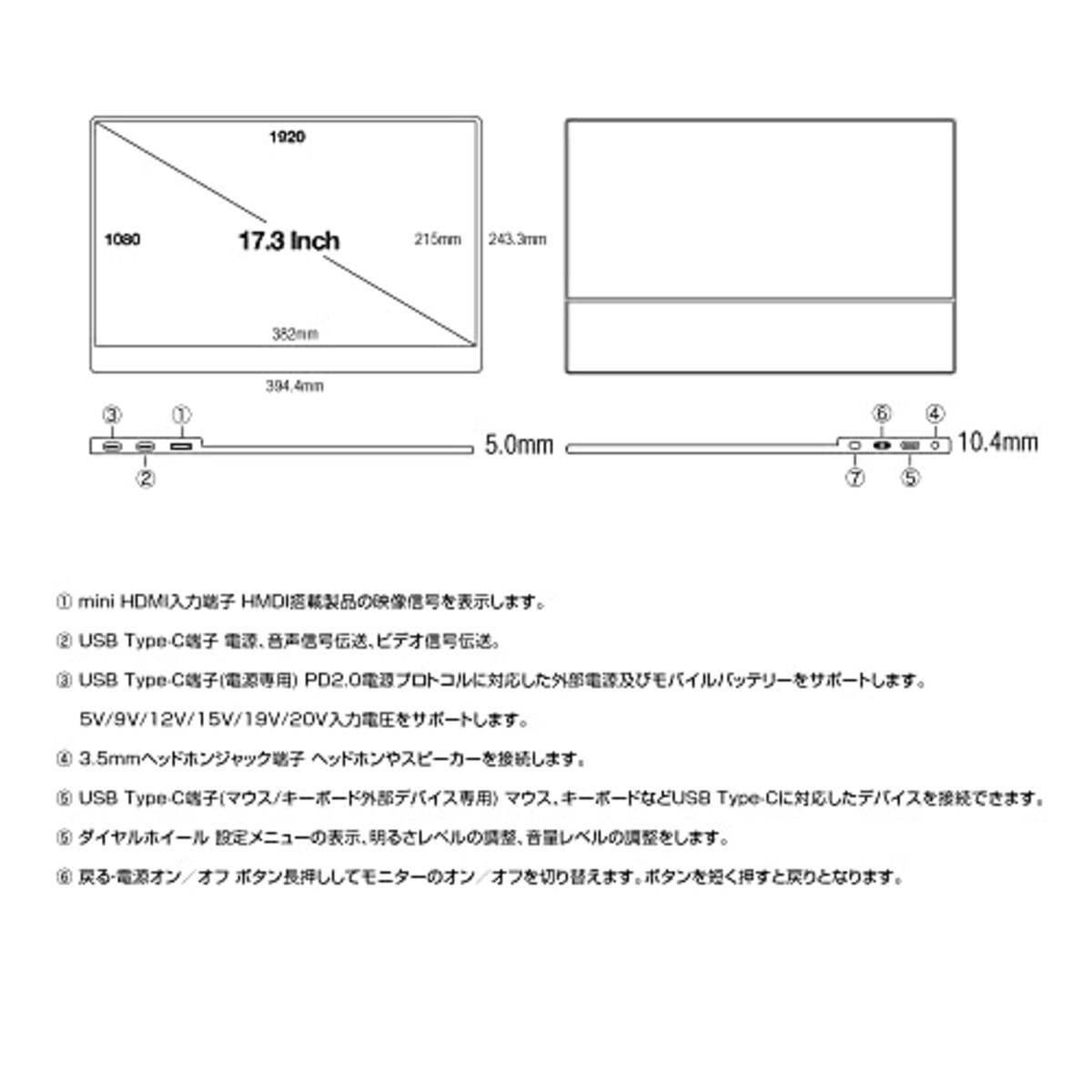  ユニーク モバイル液晶モニター プロメテウスモニター 17.3インチ スタンダードモデル ノングレアIPSパネル モバイルモニター UQ-PM173FHDNT画像7 