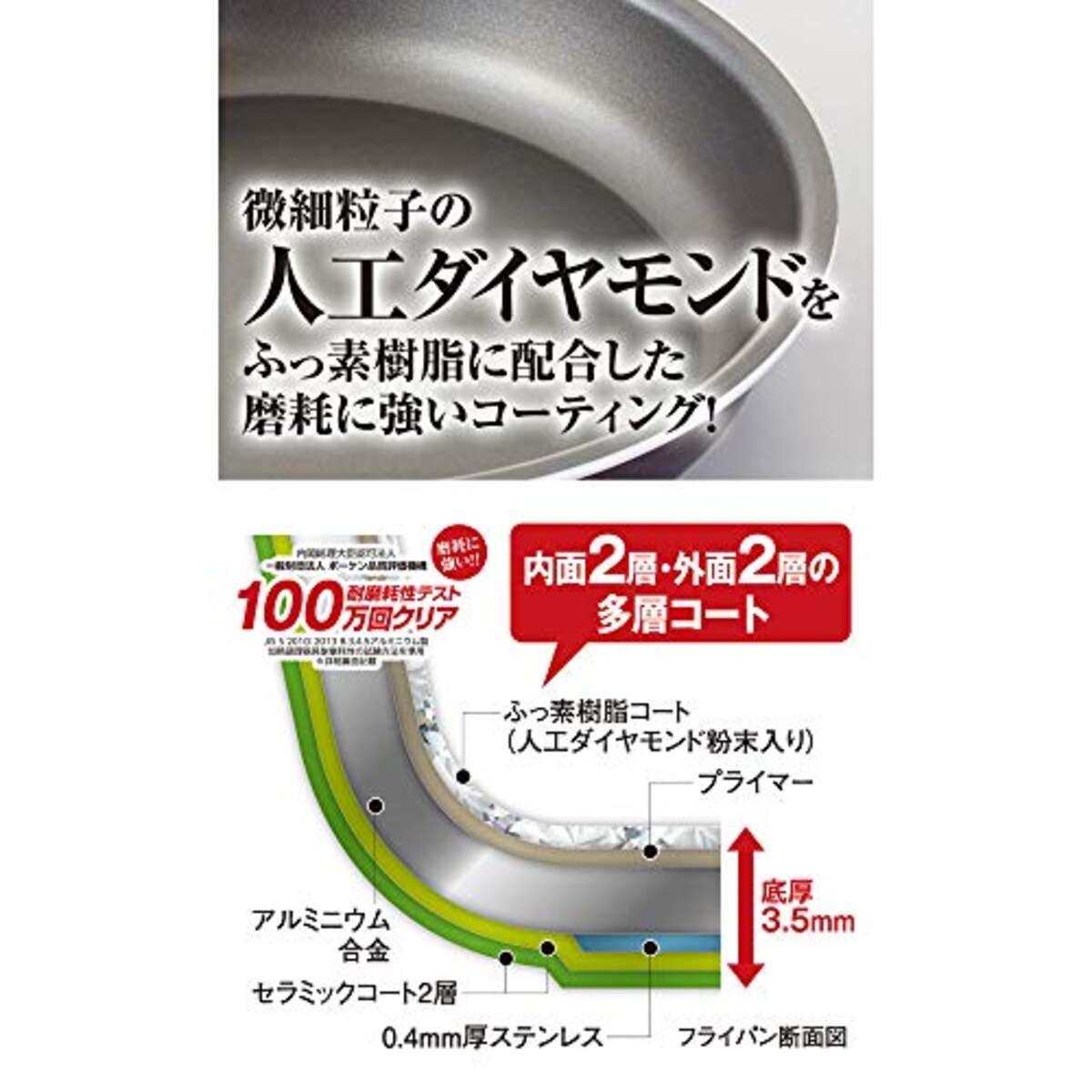  アイメディア フライパン 鍋 3点セット 着脱式 ハンドル 取っ手 ダイヤモンドコート IH対応 4層コーティング アルミダイキャスト製 1008630, 濃青画像6 