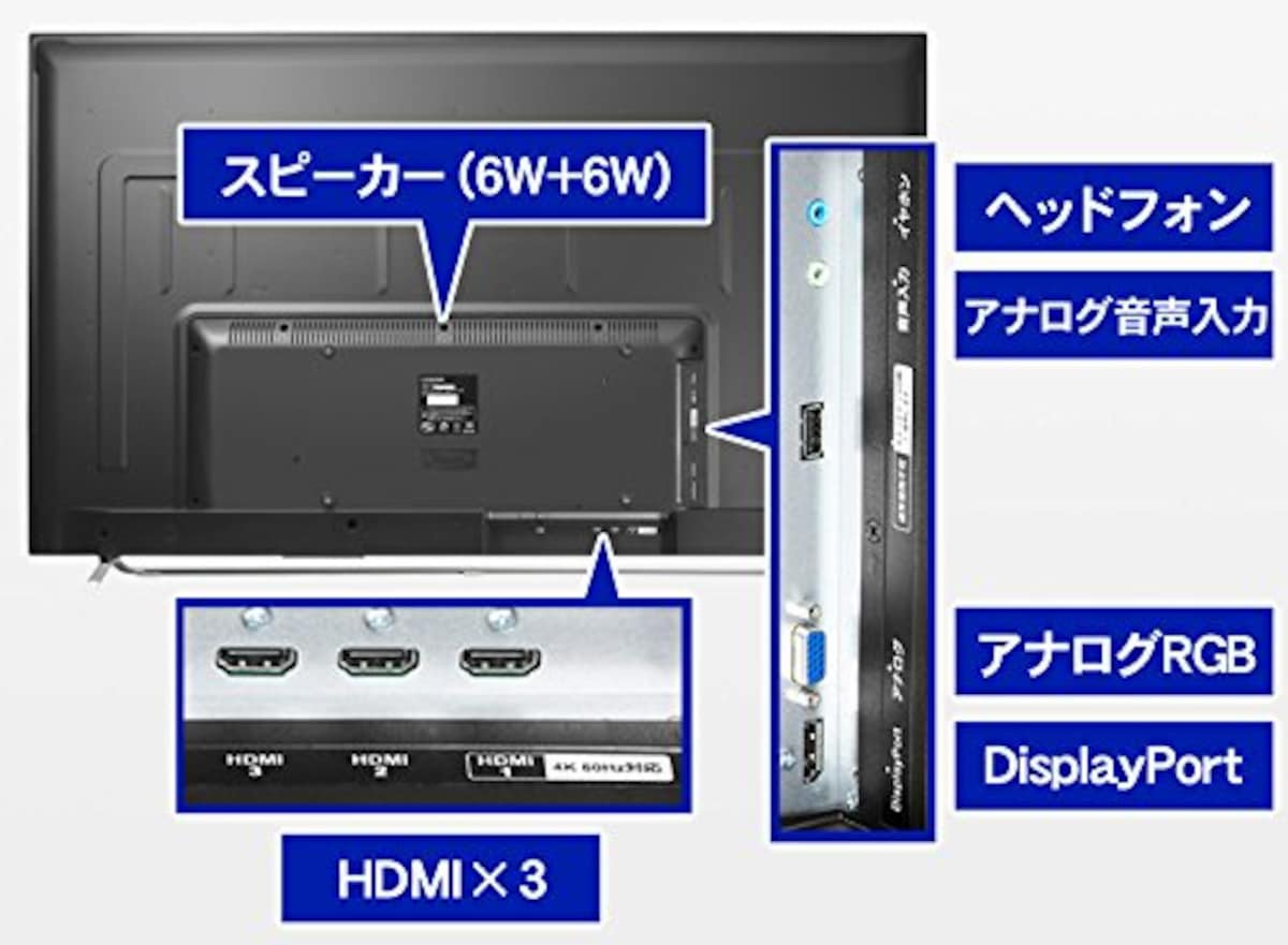  アイ・オー・データ IODATA モニター 55インチ 4K ADSパネル (HDR/PS4/HDMI×3/DisplayPort×1/アナログRGB×1/リモコン付/3年保証/土日サポート/日本メーカー) EX-LD4K552DB画像6 