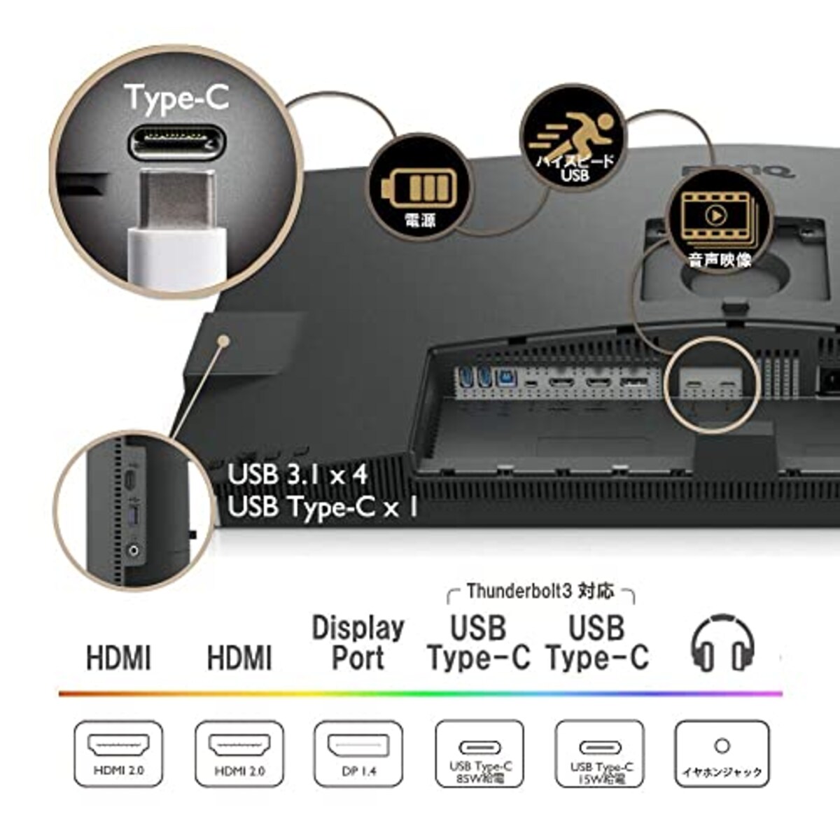  BenQ PD3220U デザイナー向けモニター (31.5インチ/4K/IPS/ノングレア/P3 95%/Rec.709 100%/Thunderbolt 3(85W給電)/ブルーライト軽減/DP/OSDコントローラー/スピーカー付/回転/AQCOLORシリーズ)画像7 
