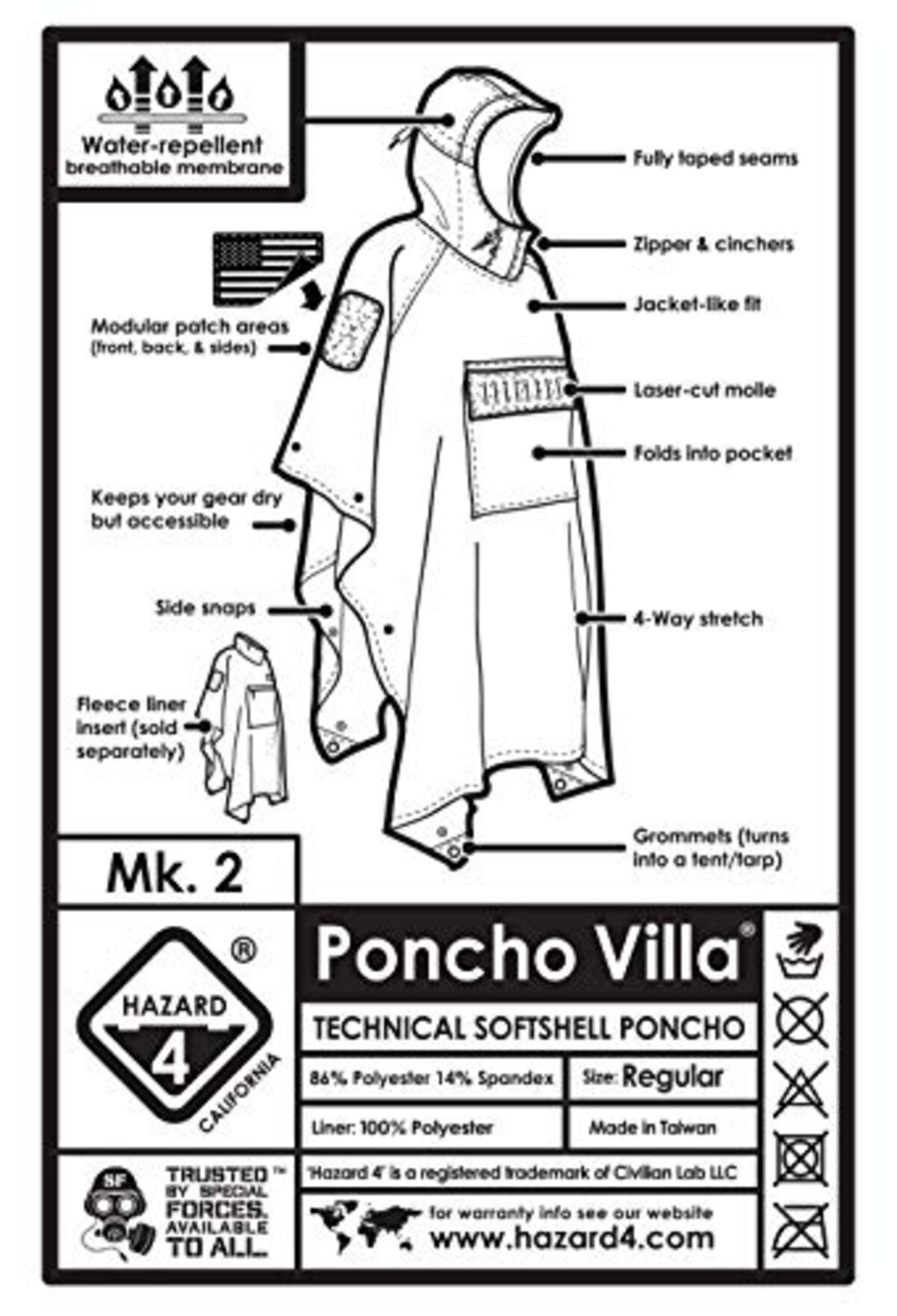  ハザード4 V. 2020 PonchoVilla Softshell Poncho Navy Blue Free Size画像5 