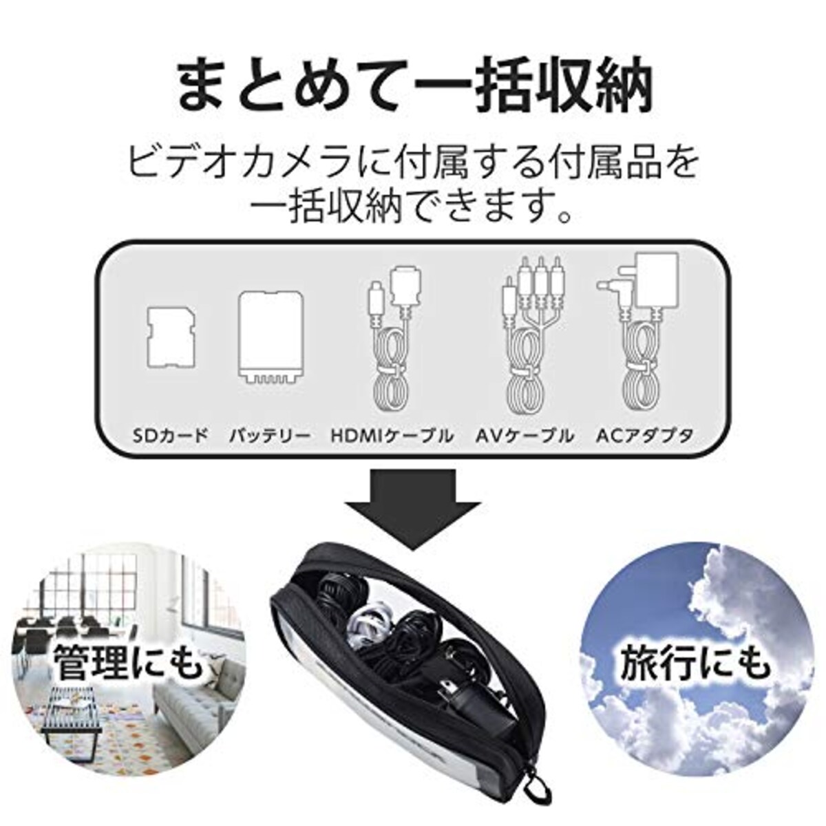  エレコム ビデオカメラケース アクセサリーポーチ ブラック DVB-025BK画像5 