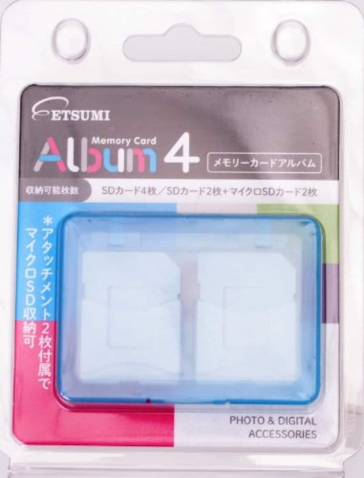  ETSUMI メディアカードケース メモリーカードアルバム SDカード4枚用 ブルー E-5190画像4 