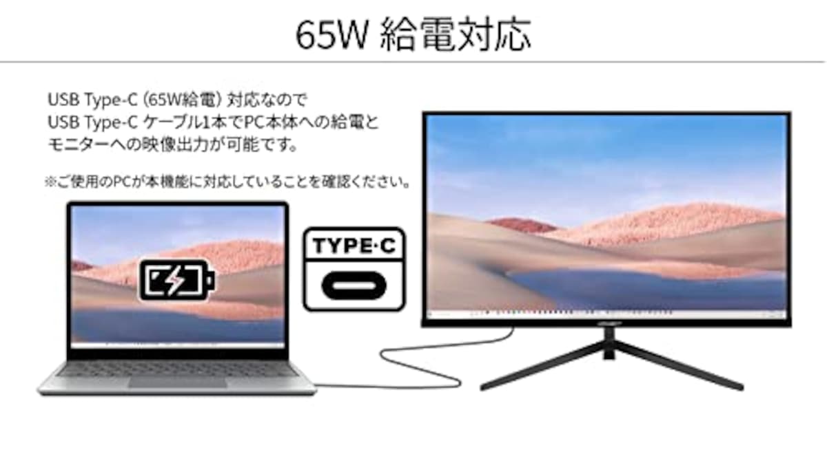  JAPANNEXT 23.8インチ モニター フルHD 1920x1080解像度 IPS ディスプレイ (HDMI/USB-C 給電 (65W) / スピーカー内蔵/VESA対応/ブルーライトカット) JN-IPS2380FHDR-C65W画像3 