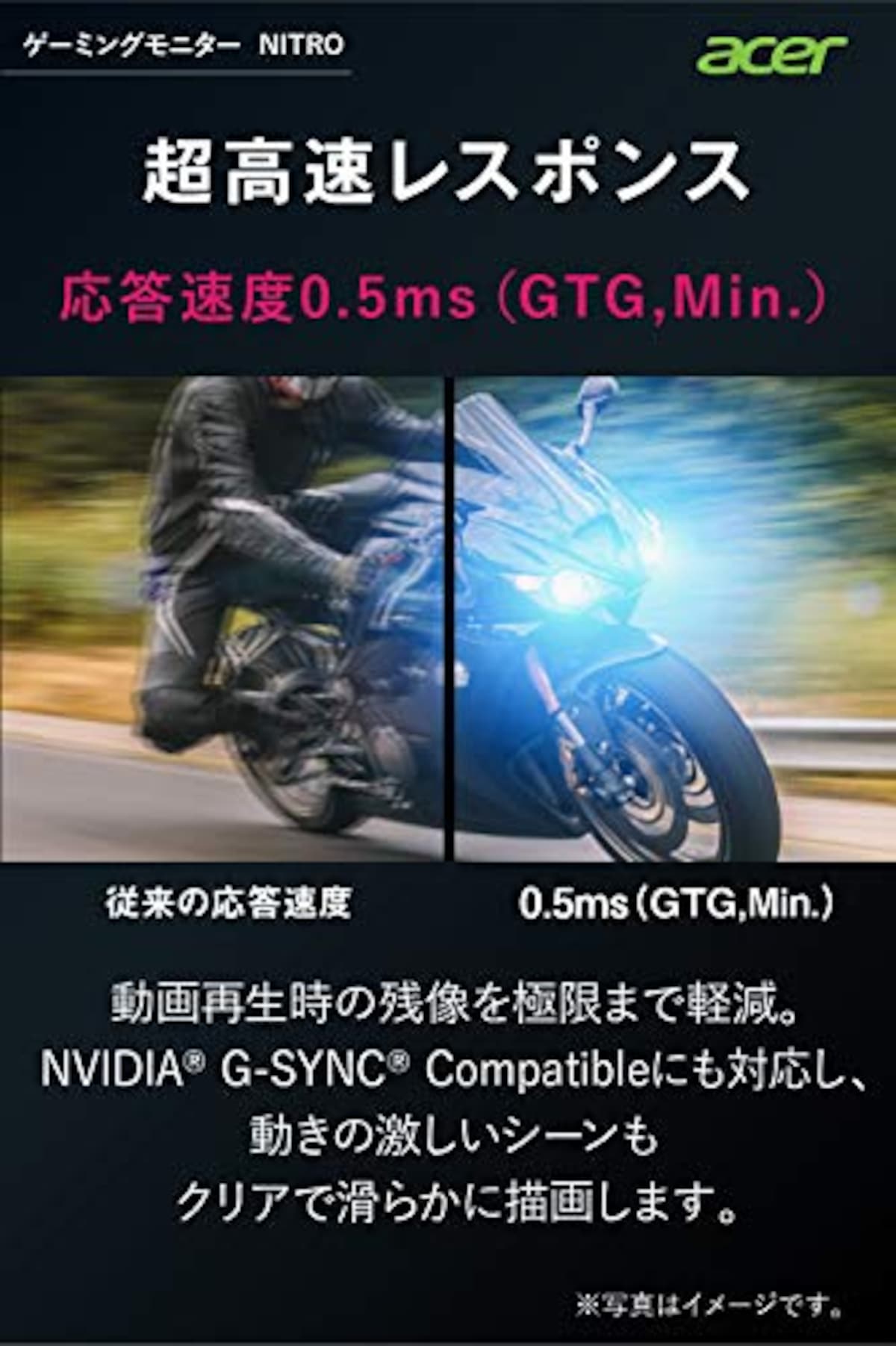  日本エイサー Acer ゲーミングモニター Nitro VG252QXbmiipx 24.5インチ IPS 非光沢 フルHD 0.5ms (GTG, Min.)240Hz HDMI G-SYNC Compatible VESA DisplayHDR™ 400 スピーカー内蔵 VESAマウント対応 チルト フリッカーレス ブルーライト軽減画像3 