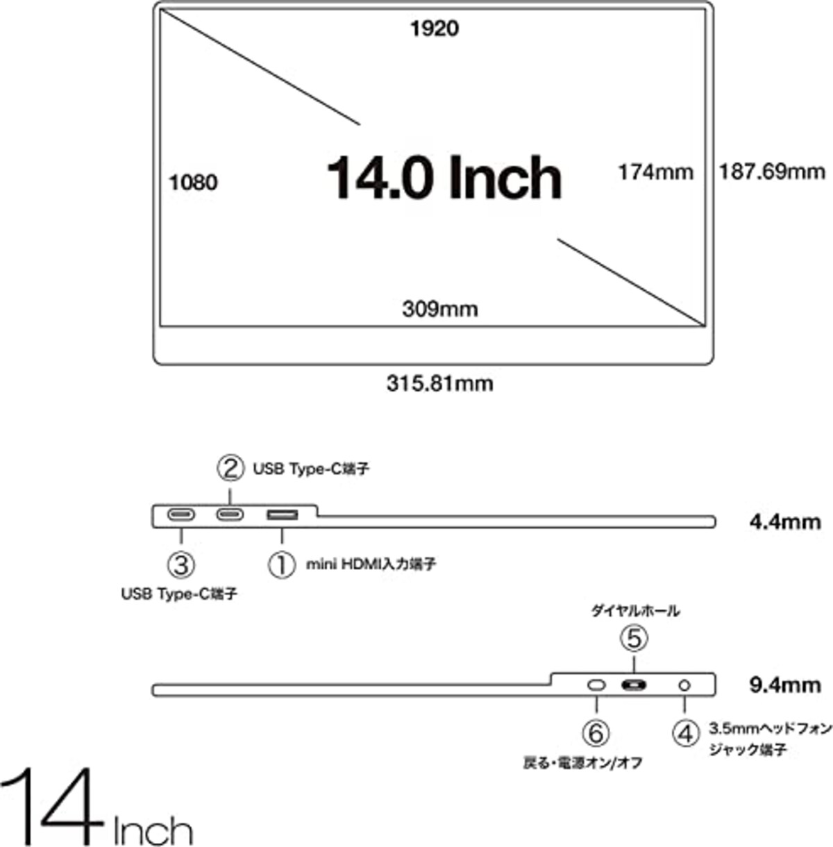  プロメテウスモニター (株)ユニーク 14インチ モバイル液晶 モニタースタンド バンドル版 UQ-PM14FHDNT画像10 