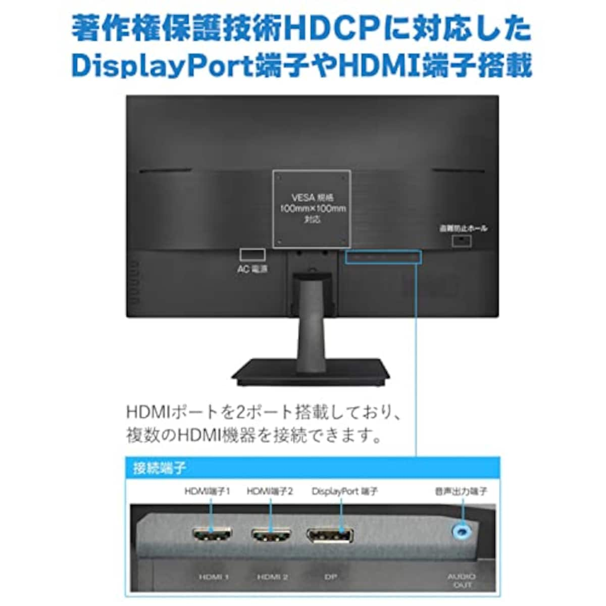  グリーンハウス 液晶ディスプレイ 27型 ワイド液晶 LED液晶 WQHD対応(2560×1440) 27インチ HDMI DisplayPort HDCP スピーカー ADSパネル 広視野角 低消費電力 ブルーライトカット 5 ブラック GH-ELCW27WB-BK画像5 