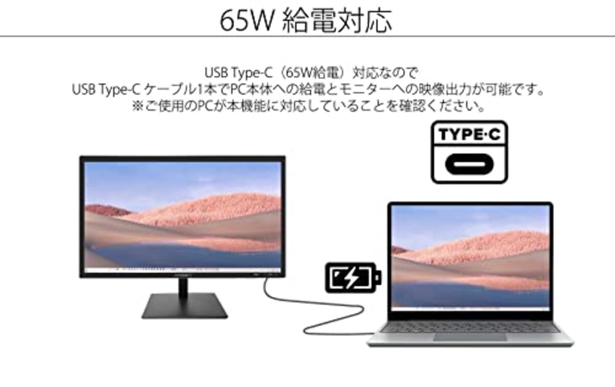  JAPANNEXT 23.6型 USB Type-C(65給電対応) フルHD(1920x1080) 液晶モニター JN-V236FHDR-C65W HDMI USB Type-C画像2 