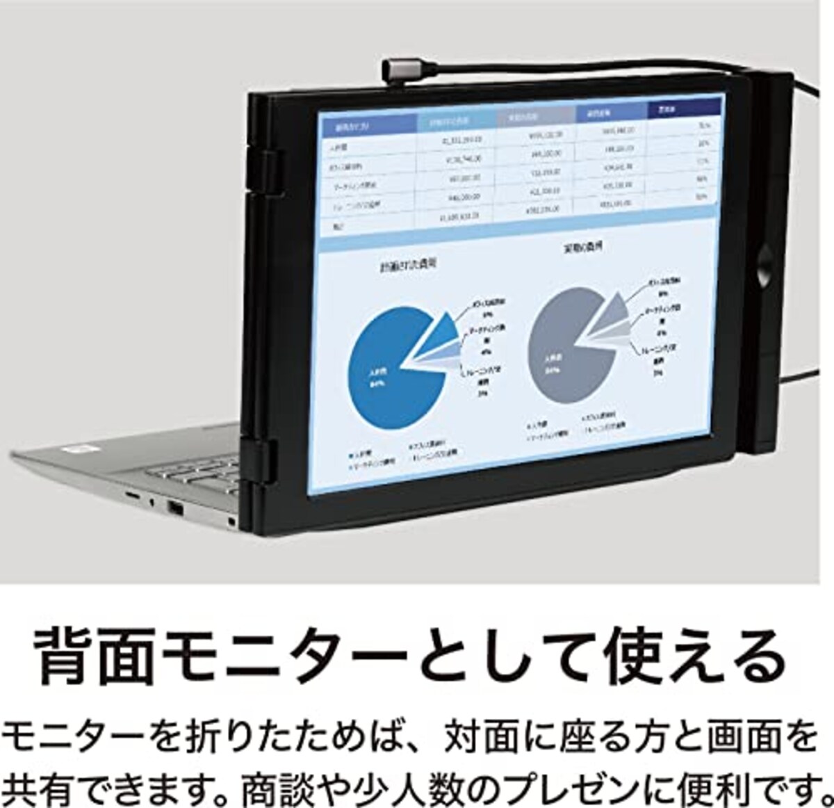  Kenko モバイルモニター KZ-13MT 13インチ 2160×1440 IPSパネル 光沢タイプ ミニHDMI/USB Type-C入力 ノートPC取り付け可能 005484 ブラック画像8 