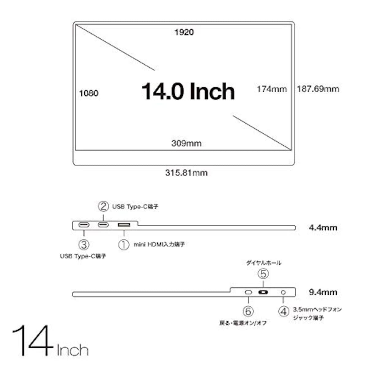  UNIQ プロメテウスモニター(Prometheus Monitor) (株)ユニーク モバイル液晶モニター 14インチ IPS液晶 視野角170° ノングレア液晶 ブルーライト軽減機能 80%カット UQ-PM14FHDNT画像5 