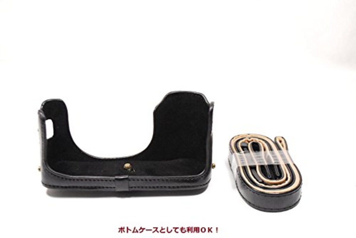  FUJIFILM X100F 専用 高級合皮レザー カメラケース ネックストラップ,クリーニングクロス付き 186_1 (ブラック)画像4 