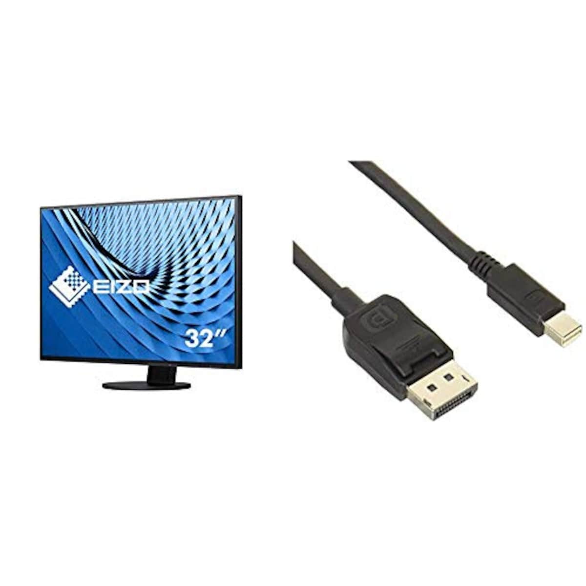 【セット買い】EIZO FlexScan 31.5インチ ディスプレイ モニター フレームレス 4K UHD IPS USBType-C HDMI DisplayPort 5年保証 EV3285-BK & Monitor Cable PM200