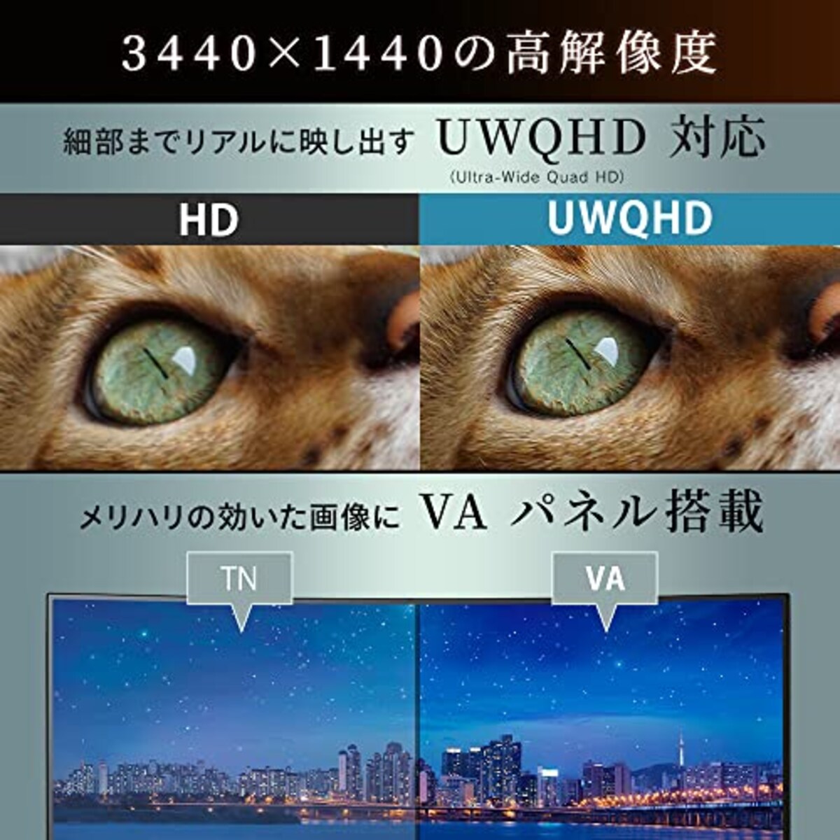  アイリスオーヤマ モニター 34インチ 曲面 HDMIx2 DPx1 UWQHD 3440×1440 144Hz 6ms 非光沢 フレームレス フリッカーレス VESA対応 ウルトラワイド ILD-ACW34WQHD-B画像4 
